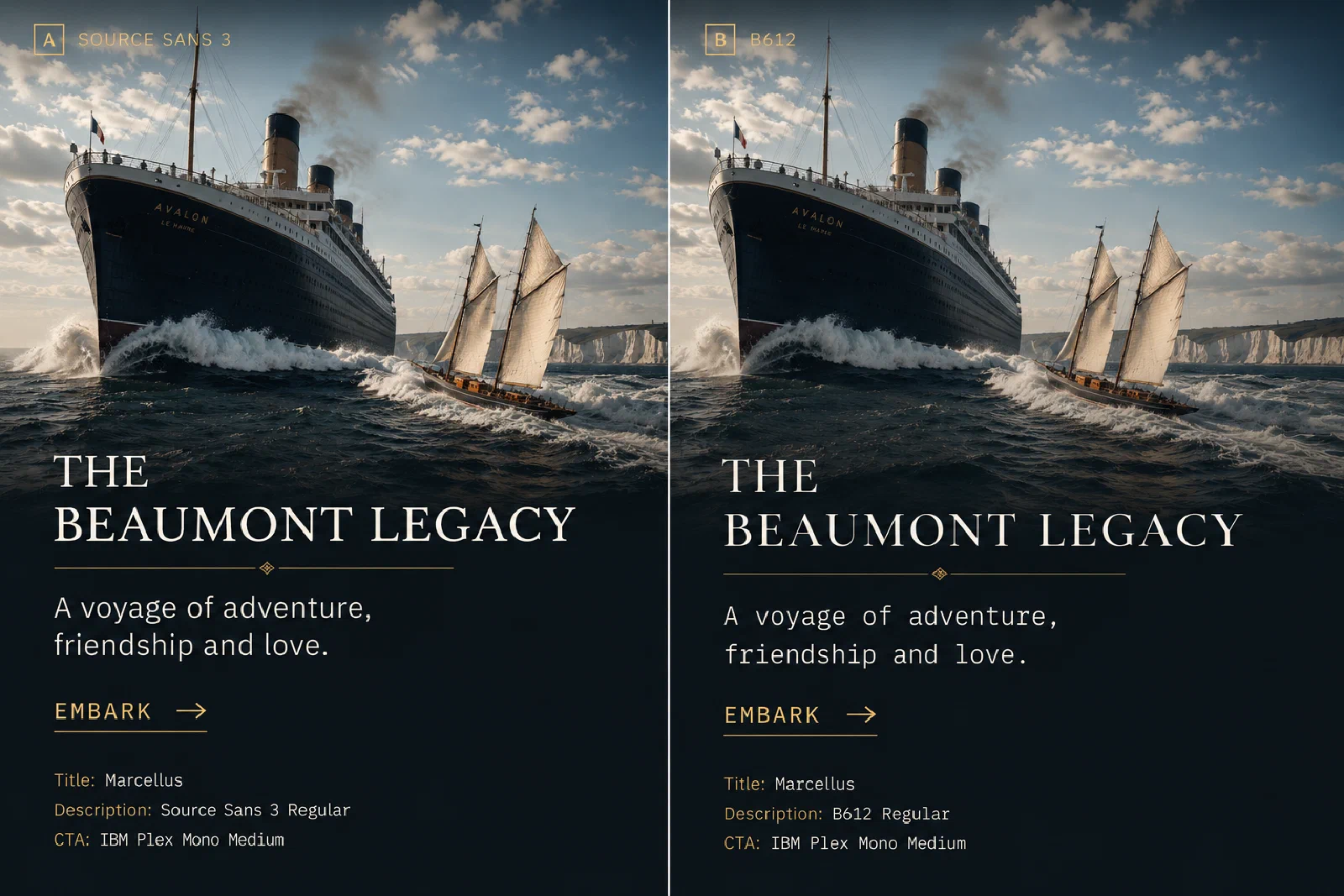 The Beaumont Legacy with Source Sans 3 and B612 tested side by side