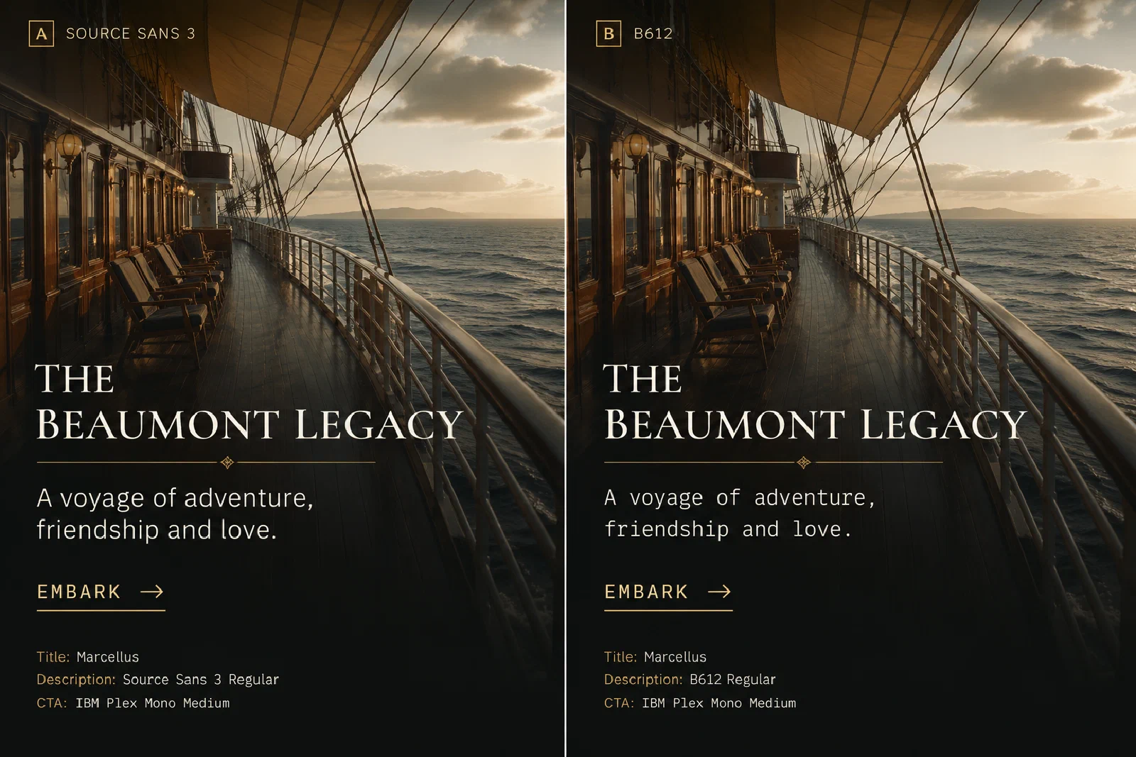 A second Beaumont typography comparison using the same layout and two different body faces